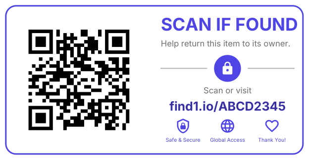 Printable find1 label with a QR code and private recovery link